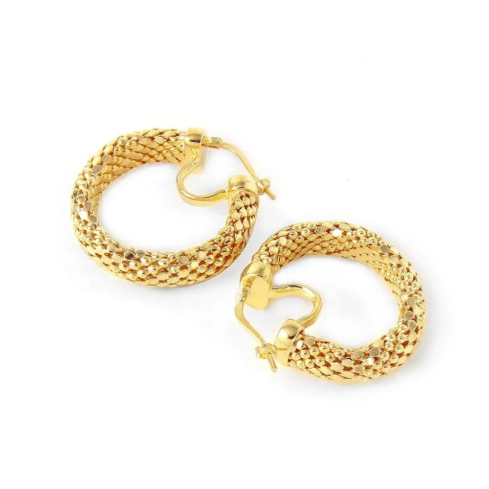 Clearance-Silver 925 Gold Plated Thin Crescent Chain-texture Earrings - ITE00060GP