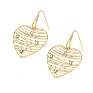 Clearance-Silver 925 Gold Plated Webbed Open Heart Earrings - ITE00064GP
