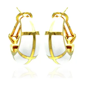 Clearance-Silver 925 Gold Plated White Enamel Lever Back Earrings - BGE00129