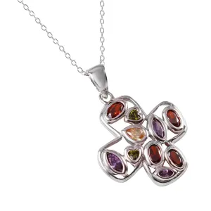 Clearance-Silver 925 Multi Color CZ Cross Necklace - STP01346