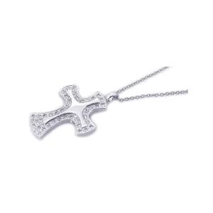 Clearance-Silver 925 Rhodium Cross CZ Necklace - BGP00205