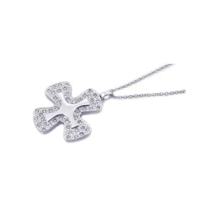 Clearance-Silver 925 Rhodium Cross CZ Necklace - BGP00206
