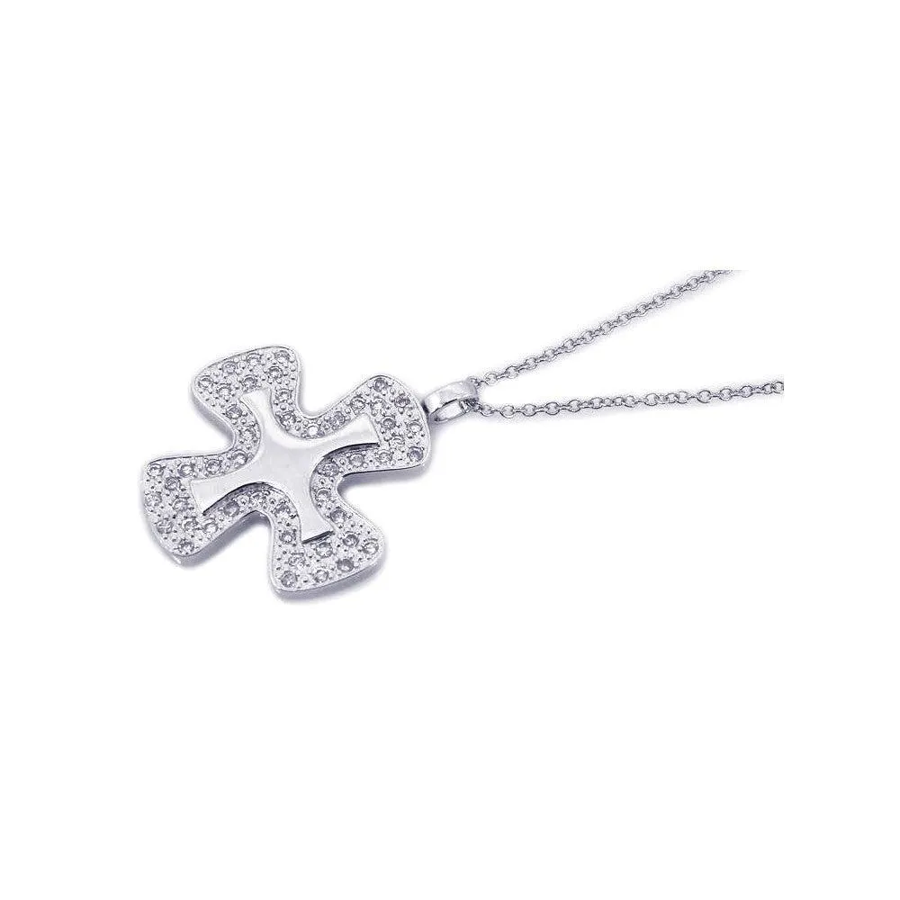 Clearance-Silver 925 Rhodium Cross CZ Necklace - BGP00206