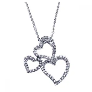 Clearance-Silver 925 Rhodium Multiple Graduated Open Heart CZ Necklace - BGP00210