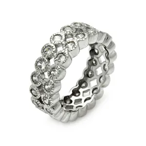Clearance-Silver 925 Rhodium Plated 2 Row CZ Eternity Ring - STR00118