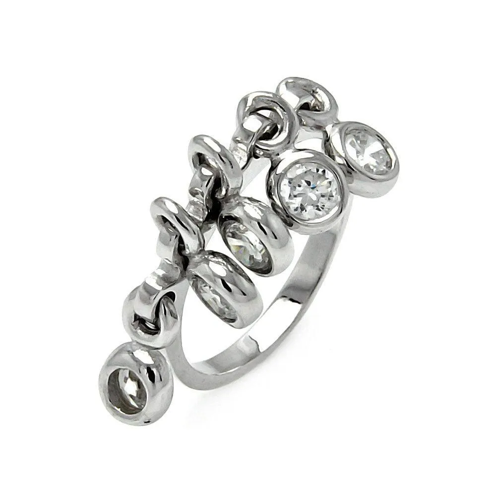 Clearance-Silver 925 Rhodium Plated 5 Hanging CZ Ring - STR00018
