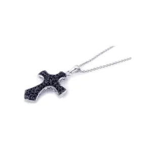 Clearance-Silver 925 Rhodium Plated Black Cross CZ Necklace - BGP00177