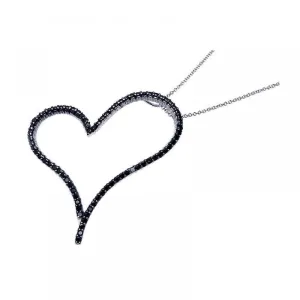 Clearance-Silver 925 Rhodium Plated Black CZ Heart Pendant Necklace - STP00875BLK