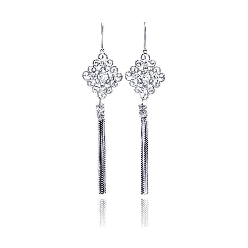 Clearance-Silver 925 Rhodium Plated Chandelier CZ Multi Strand Dangling Earrings - STE00180