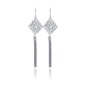 Clearance-Silver 925 Rhodium Plated Chandelier CZ Multi Strand Dangling Earrings - STE00180
