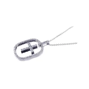 Clearance-Silver 925 Rhodium Plated Clear CZ Cross Pendant Necklace - STP00664