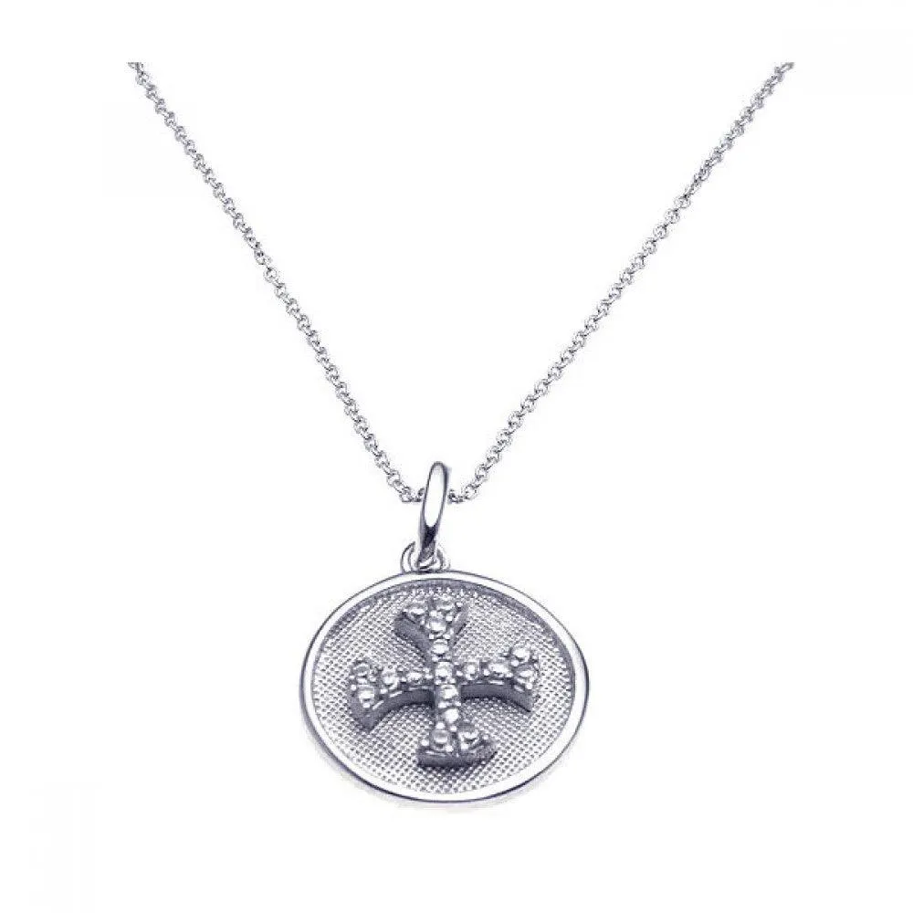 Clearance-Silver 925 Rhodium Plated Clear CZ Cross Pendant Necklace - STP00895