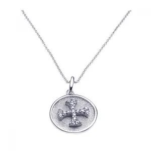 Clearance-Silver 925 Rhodium Plated Clear CZ Cross Pendant Necklace - STP00895