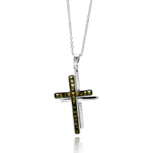Clearance-Silver 925 Rhodium Plated Clear CZ Cross Pendant Necklace - STP01338