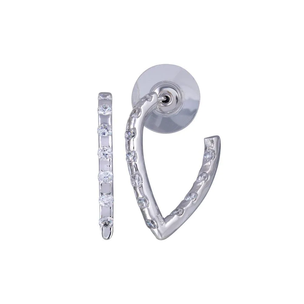 Clearance-Silver 925 Rhodium Plated Clear CZ Hoop Earrings - BGE00071