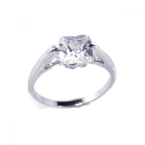 Clearance-Silver 925 Rhodium Plated Clear Single CZ Bridal Ring - BGR00117