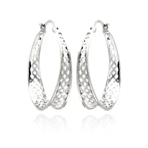 Clearance-Silver 925 Rhodium Plated CZ Hoop Earrings - STE00890