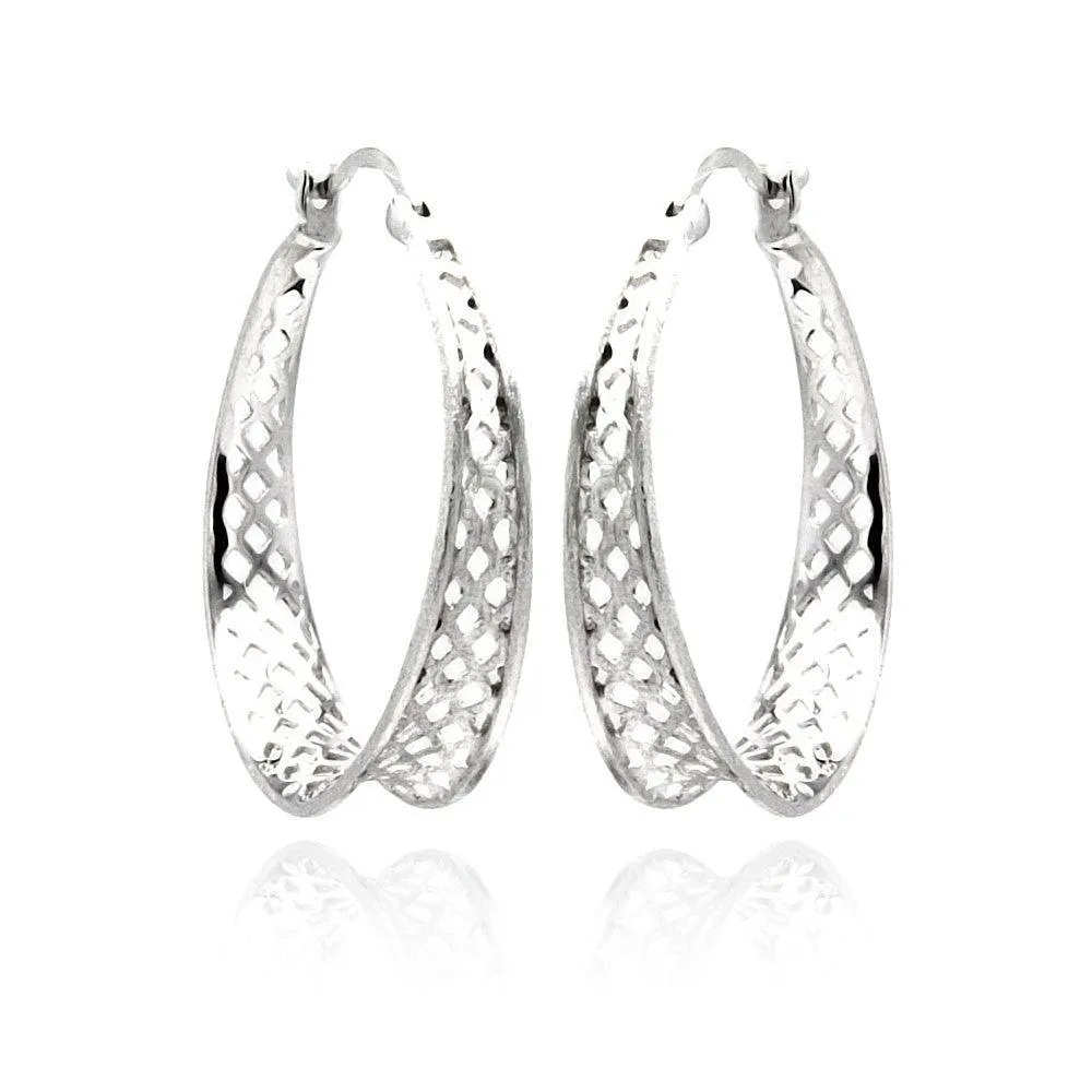 Clearance-Silver 925 Rhodium Plated CZ Hoop Earrings - STE00890