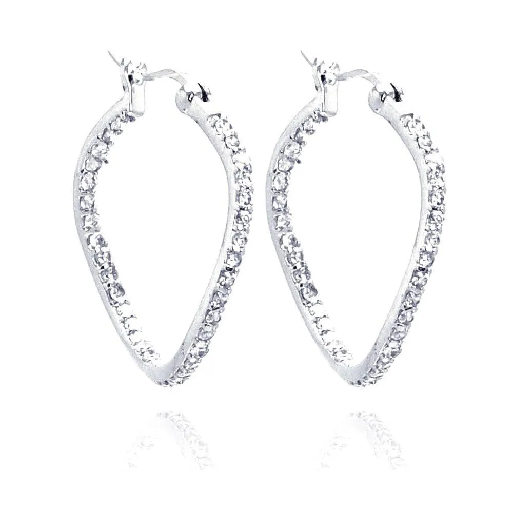 Clearance-Silver 925 Rhodium Plated CZ Wavy Hoop Earrings - STE00248