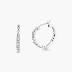 Clearance-Silver 925 Rhodium Plated Half Eternity CZ Hoop Earrings - STE00031