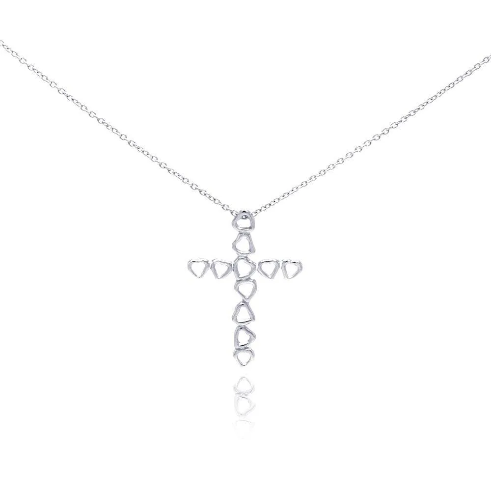 Clearance-Silver 925 Rhodium Plated Heart Cross Pendant Necklace - STP01050