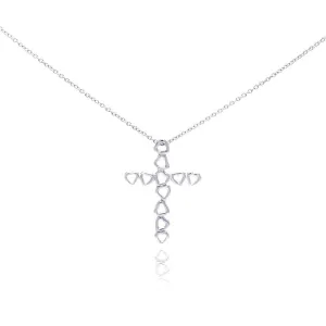 Clearance-Silver 925 Rhodium Plated Heart Cross Pendant Necklace - STP01050