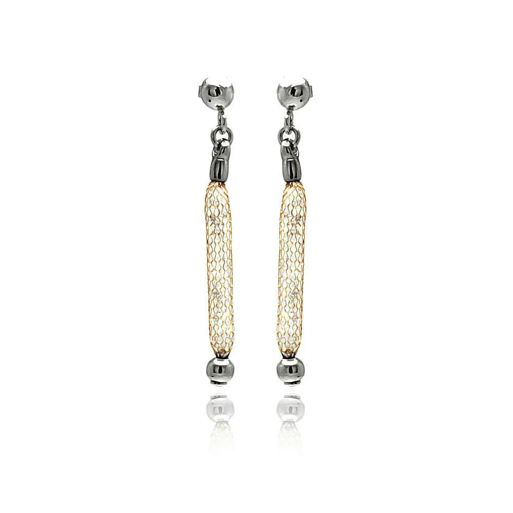 Clearance-Silver 925 Rose Gold Plated Dangling Mesh Stud Earrings - ITE00046RGP