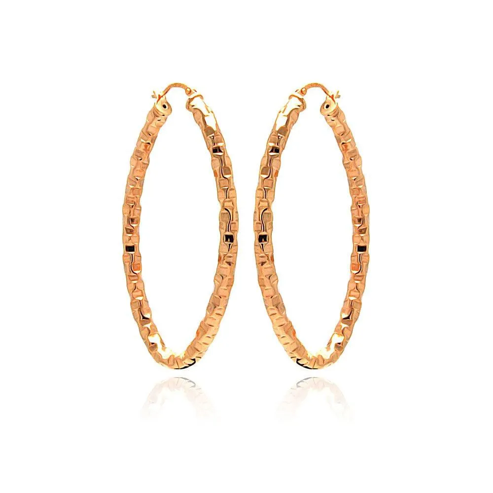 Clearance-Silver 925 Rose Gold Plated Oval Hoop Earrings - ITE00022RGP