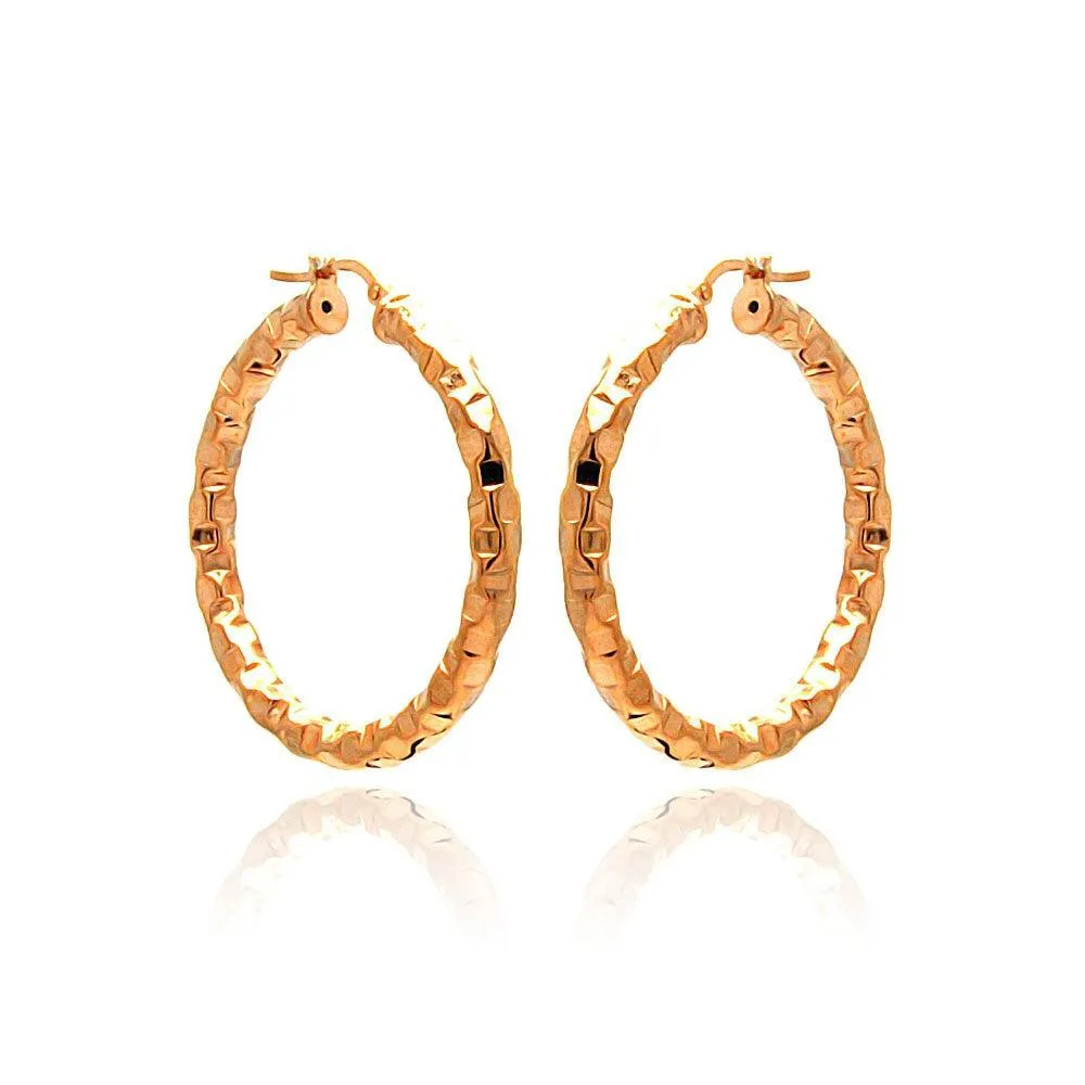 Clearance-Silver 925 Rose Gold Plated Oval Hoop Earrings - ITE00023RGP