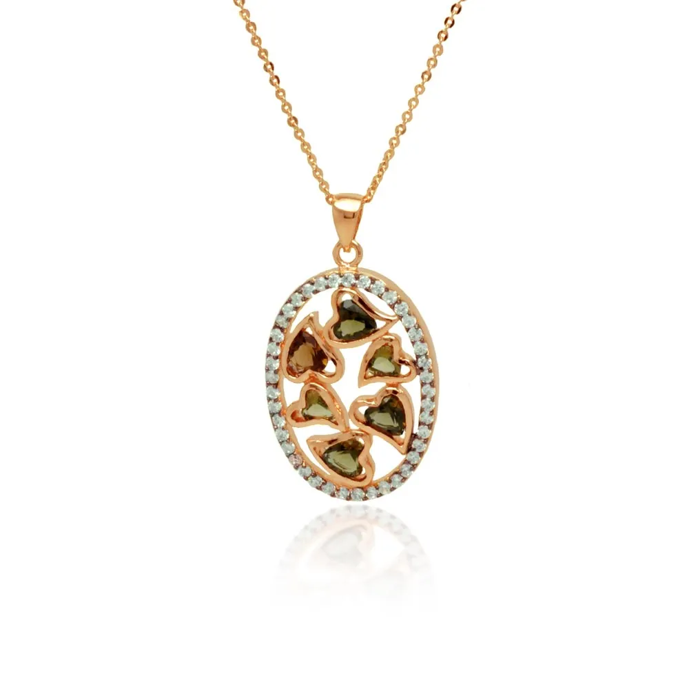Clearance-Silver 925 Rose Gold Plated Oval Multiple Heart Stones Outline CZ Necklace - BGP00775