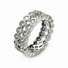 Clearance-Silver 925 Rhodium Plated 2 Row CZ Eternity Ring - STR00118