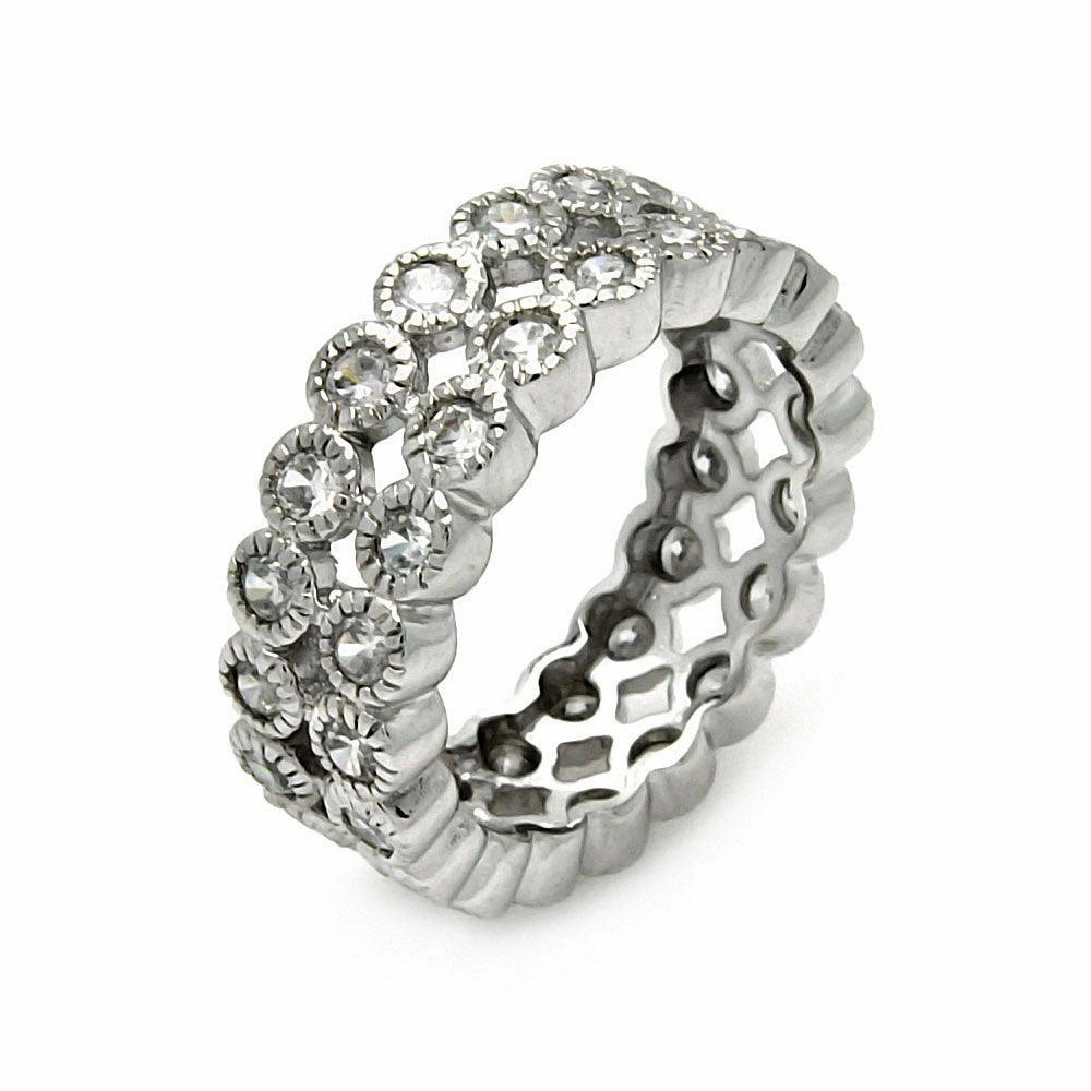 Clearance-Silver 925 Rhodium Plated 2 Row CZ Eternity Ring - STR00118