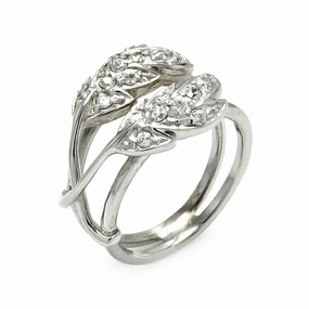 Clearance-Silver 925 Rhodium Plated CZ Double Leaf Ring - STR00282