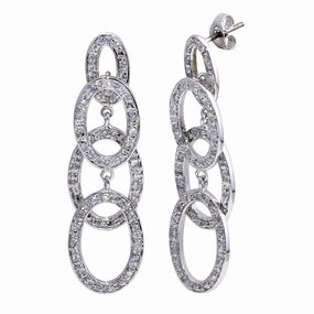 Clearance-Silver 925 Rhodium Plated Four Round CZ Dangling Earrings - STE00143