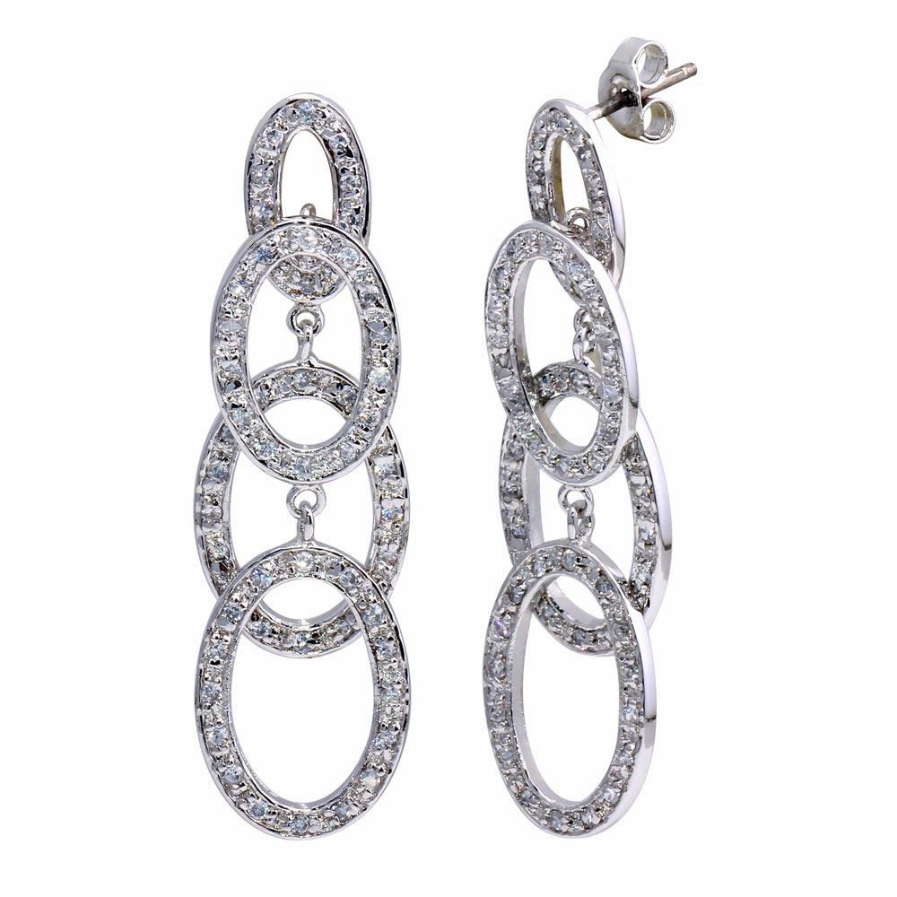 Clearance-Silver 925 Rhodium Plated Four Round CZ Dangling Earrings - STE00143