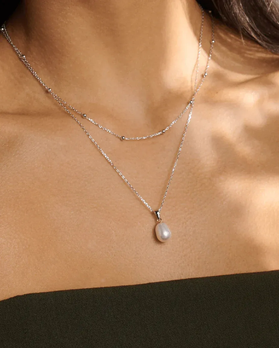 Clogau Nature's Wonder Sterling Silver Beachcomber Layered Necklace with Pearl