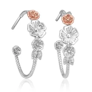 Clogau Wildflower Sterling Silver Blossom Half Hoop Earrings