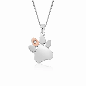 Clogau Paw Print White Topaz Sterling Silver Necklace