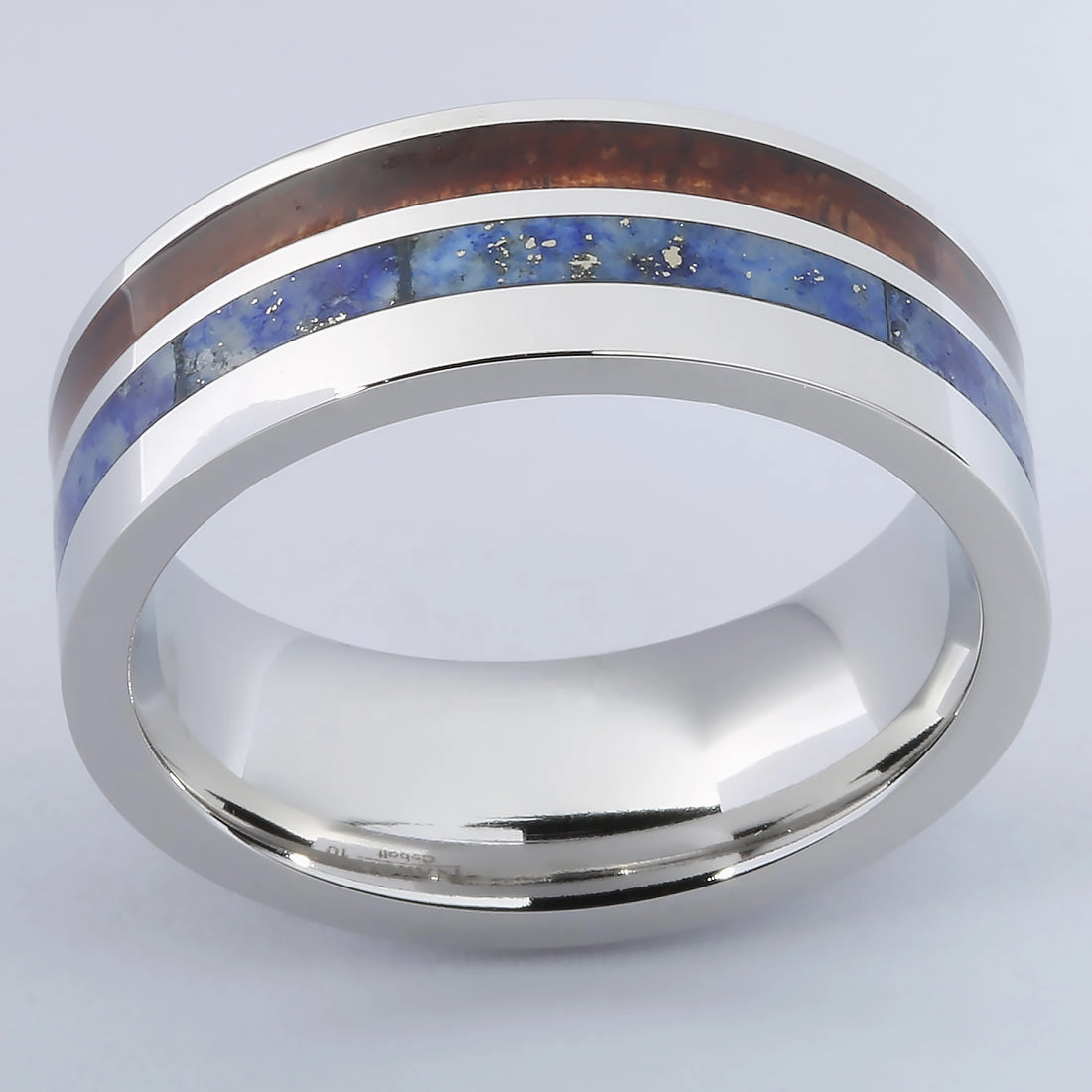 Cobalt Lapis Lazuli Wedding Ring with Koa Wood Flat 8mm
