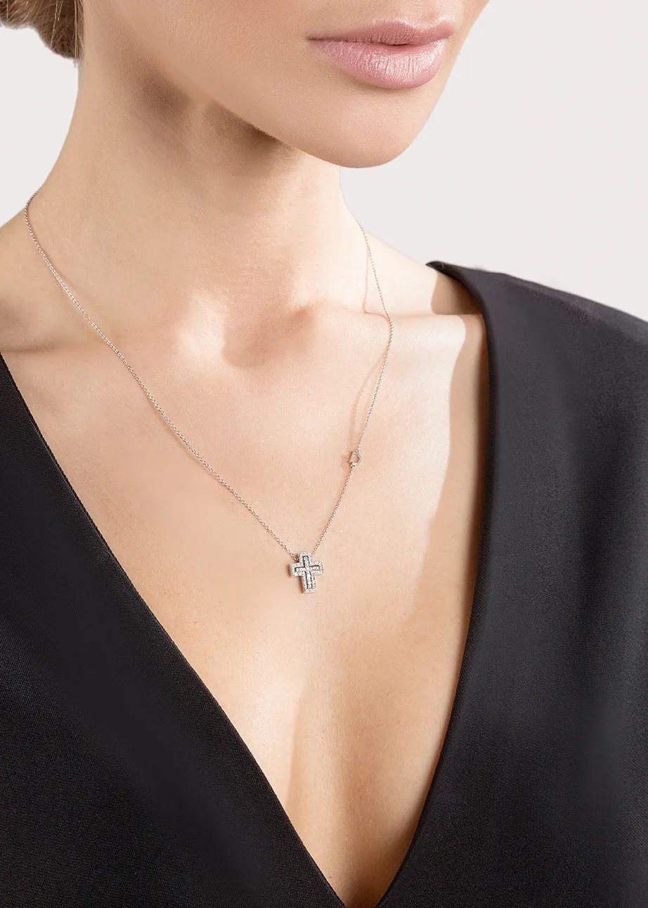 Damiani Belle Epoque 18ct White Gold 0.18ct Diamond Cross Necklace