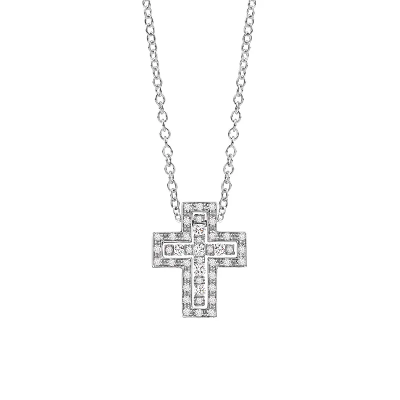 Damiani Belle Epoque 18ct White Gold 0.18ct Diamond Cross Necklace