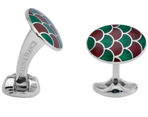 Deakin & Francis Cufflinks Sterling Silver Bright Green Maroon Red Enamel