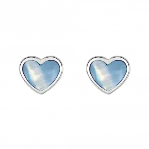 Dew Silver Dinky Blue Mother of Pearl Heart Stud Earrings 3062BMP