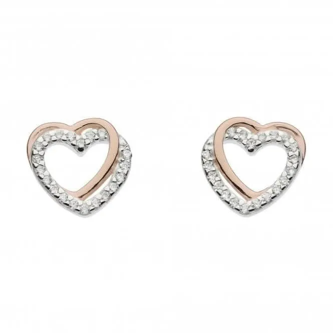 Dew Silver Entwined Heart Rose Gold Plate Cubic Zirconia Earrings 3706RCZ024