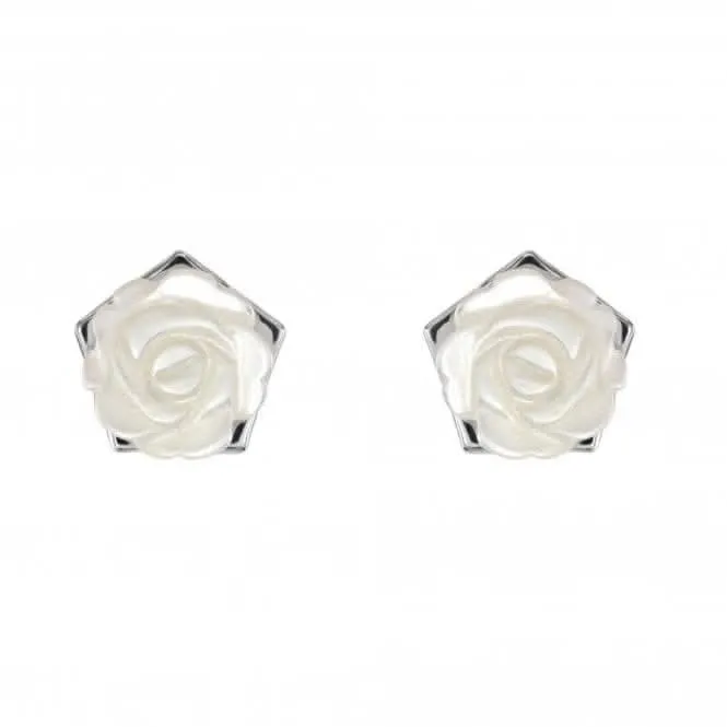 Dew Silver Mother of Pearl White Carnation Stud Earrings 30801MP028