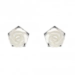 Dew Silver Mother of Pearl White Carnation Stud Earrings 30801MP028