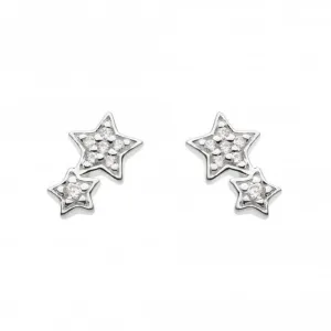 Dew Sterling Silver Cubic Zirconia Double Star Stud Earrings 3722CZ021