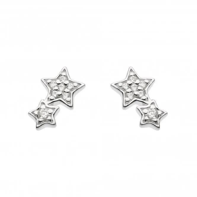 Dew Sterling Silver Cubic Zirconia Double Star Stud Earrings 3722CZ021