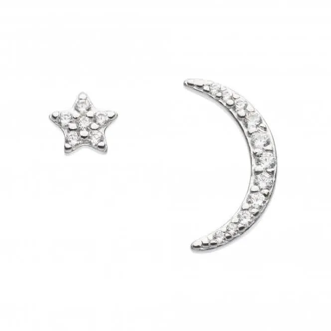 Dew Sterling Silver Cubic Zirconia Star & Crescent Stud Earrings 3721CZ021