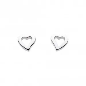 Dew Sterling Silver Dinky Simplistic Open Heart Stud Earrings 4008HP